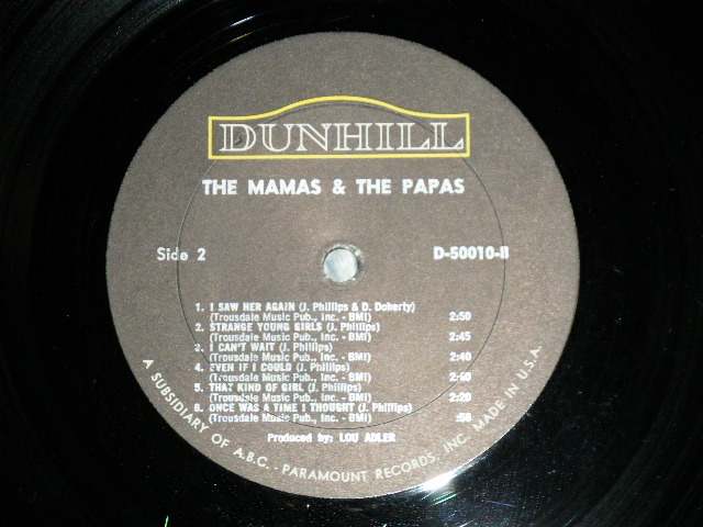 画像: The MAMAS & The PAPAS -  The MAMAS & The PAPAS  CASS JOHN MICHELLE DENNIS  (Matrix # A) D-50010 A  17 /B) D-50010 B  K  : Ex+++/Ex++ Looks:Ex+ ) / 1966 US AMERICA   ORIGINAL "1st Press Cover"  "MONO Used  LP 