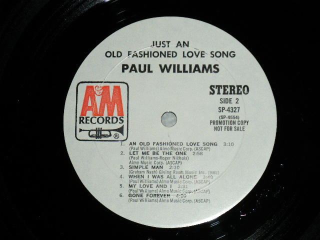画像: PAUL WILLIAMS - JUST AN OLD FASHONED LOVE SONG / 1970 US AMERICA ORIGINAL  1st Press "DIE-CUT Cover"  "WHITE LABEL PROMO" "With BOOKLET" Used LP 