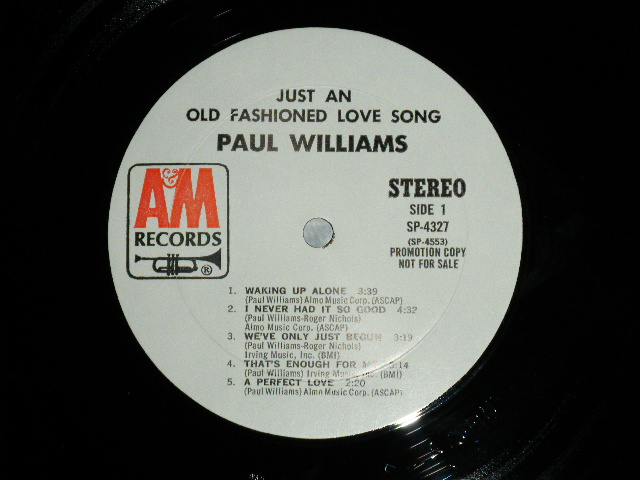 画像: PAUL WILLIAMS - JUST AN OLD FASHONED LOVE SONG / 1970 US AMERICA ORIGINAL  1st Press "DIE-CUT Cover"  "WHITE LABEL PROMO" "With BOOKLET" Used LP 