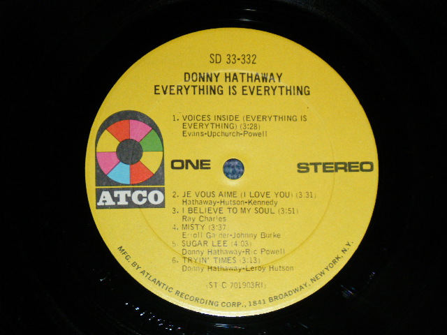 画像: DONNY HATHAWAY - EVERYTHING IS EVERYTHING  (Ex/Ex+)    / 1970 US AMERICA ORIGINAL '1st Press "1841 BROADWAY" Credit on Label Bottom' Used LP  