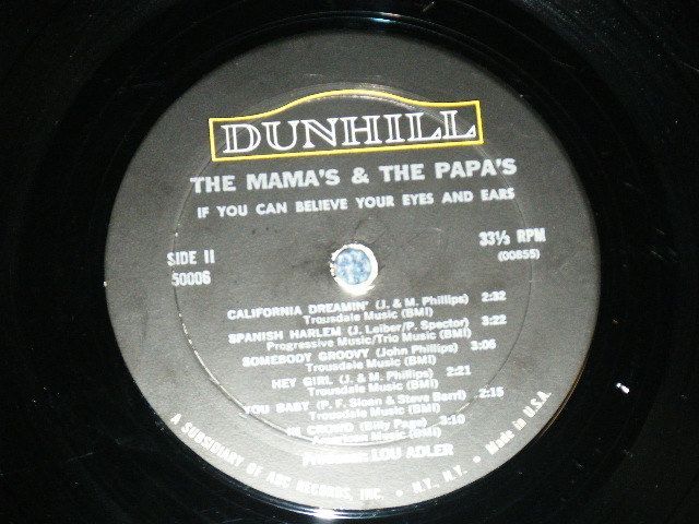 画像: The MAMAS & The PAPAS -   IF YOU CAN BELIEVE YOUR EYES AND EARS  (Matrix # A) 00854 △8792 /B)  00855 △8792-x   MINT-/Ex+++,Ex++ ) / 1966 US AMERICA   ORIGINAL "3rd Press Cover"  "MONO Used  LP 