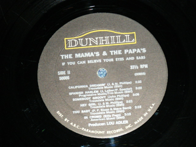 画像: The MAMAS & The PAPAS -   IF YOU CAN BELIEVE YOUR EYES AND EARS  (Matrix # A) 00854 △8792 /B)  00855 △8792-x   Ex+/Ex+ Looks:Ex) / 1966 US AMERICA   ORIGINAL "3rd Press Cover"  "MONO Used  LP 