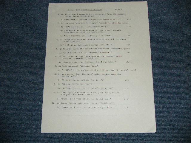 画像: GRAHAM NASH (HOLLIES,C.S.N.&Y.) - SOLO IN '86 (A CONVERSATION) : PROMO ONLY "RADIO SHOW INTERVIEW" with QUE SHEET ( PROMO ONLY LP )  / 1986 US AMERICA "PROMO ONLY" Used LP 