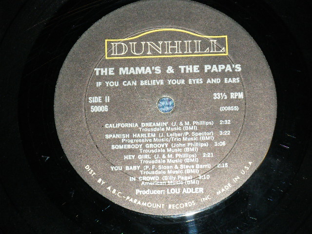 画像: The MAMAS & The PAPAS -   IF YOU CAN BELIEVE YOUR EYES AND EARS  (Matrix # A) 00854 △8792 /B)  00855 △8792-x   Ex/Ex+ A-1:VG++) / 1966 US AMERICA   ORIGINAL "3rd Press Cover"  "MONO Used  LP 