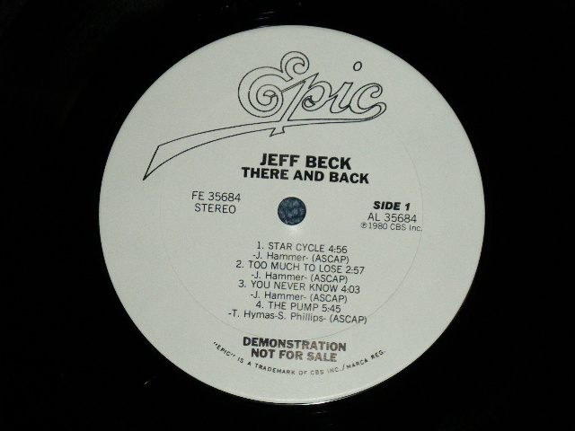 画像: JEFF BECK - THERE & BACK  (Ex++/MINT-)  / 1980 US AMERICA ORIGINAL"WHITE LABEL PROMO" Used LP 