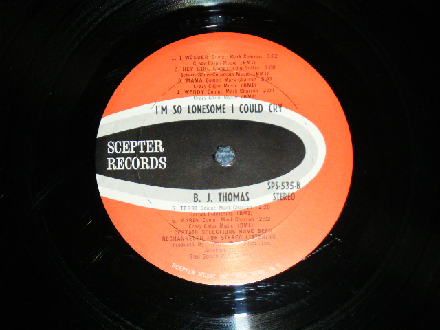 画像: B.J.THOMAS - I'M SO LONESOME I COULD CRY  ( Ex-/Ex++) / 1966  US AMERICA 1st Press Label STEREO Used LP