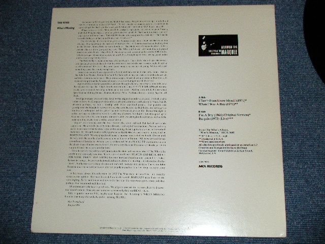 画像: THE WHO - WHO'S MISSING : PROMO ONLY 4 TRACKS SAMPLER  Ex++/MINT-)  / 1985 US AMERICA ORIGINAL "PROMO ONLY" Used  12" EP
