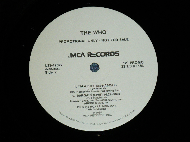 画像: THE WHO - WHO'S MISSING : PROMO ONLY 4 TRACKS SAMPLER  Ex++/MINT-)  / 1985 US AMERICA ORIGINAL "PROMO ONLY" Used  12" EP