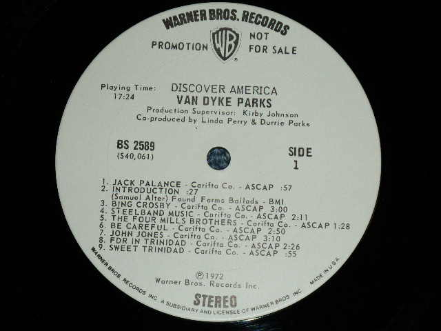 画像: VAN DYKE PARKS - DISCOVER AMERICA (Ex+/MINT-)   / 1972 US AMERICA  "WHITE LABEL PROMO" "With PROMO SHEET"  Used LP 