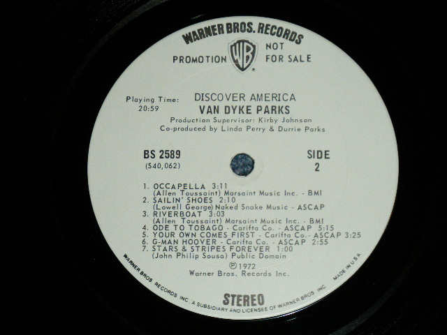 画像: VAN DYKE PARKS - DISCOVER AMERICA ( Ex+++/MINT-)   / 1972 US AMERICA  "WHITE LABEL PROMO" "With PROMO SHEET"  Used LP 