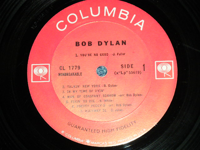 画像: BOB DYLAN -  BOB DYLAN : DEBUT ALBUM ( Matrix # A)1E / B)1E : Ex+/Ex+ Ex+++) /  1963  US ORIGINAL 2nd Press "GURANTEED HIGH FIDELITY Label" MONO  Used LP