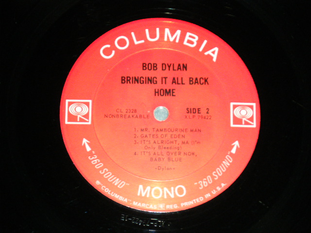 画像: BOB DYLAN -  BRINGING IT ALL BACK HOME  ( Matrix # A)1D / B)1E : Ex+/Ex++) /  1965 US ORIGINAL 1st Press WHITE "360 SOUND Label" MONO  Used LP