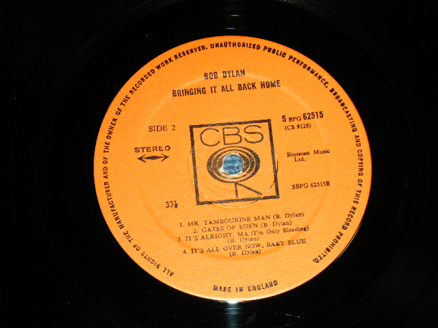 画像: BOB DYLAN -  BRINGING IT ALL BACK HOME  ( Matrix # A)2A / B)2B : Ex+/Ex++, MINT) /  1965 UK ENGLAND ORIGINAL STEREO Used LP