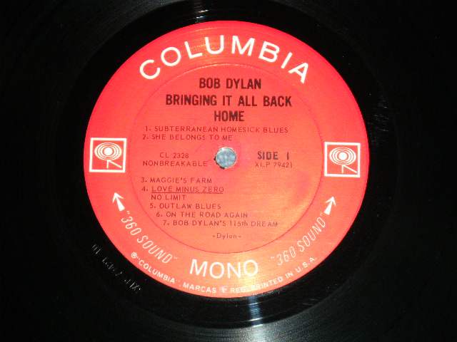 画像: BOB DYLAN -  BRINGING IT ALL BACK HOME  ( Matrix # A)1D / B)1E : Ex+/Ex++) /  1965 US ORIGINAL 1st Press WHITE "360 SOUND Label" MONO  Used LP
