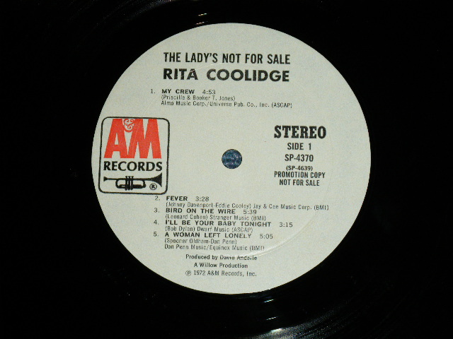 画像: RITA COOLIDGE -  THE LADIES NOT FOR SALE  ( BOOKER T.JONES+MARC BENNO,AL KOOPER,CARL RAIDOL +More ) ( Ex++/Ex+++ Looks:Ex++ ) / 1970 US AMERICA  ORIGINAL "WHITE LABEL PROMO" Used LP 