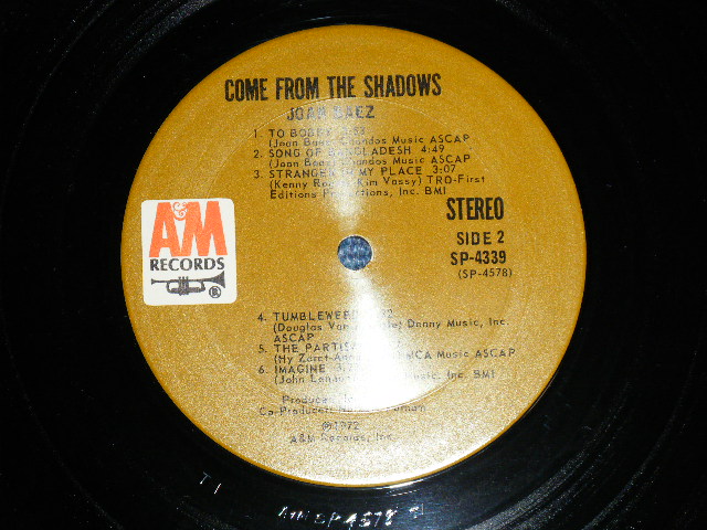 画像: JOAN BAEZ - COME FROM THE SHADOWS  ( Ex/Ex+++,Ex++)  / 1972 US AMERICA ORIGINAL  Used LP 