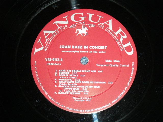 画像: JOAN BAEZ - IN CONCERT ( Ex++/Ex+++)  / 1962 US AMERICA ORIGINAL 1st Press "MAROON Label"  MONO Used LP 