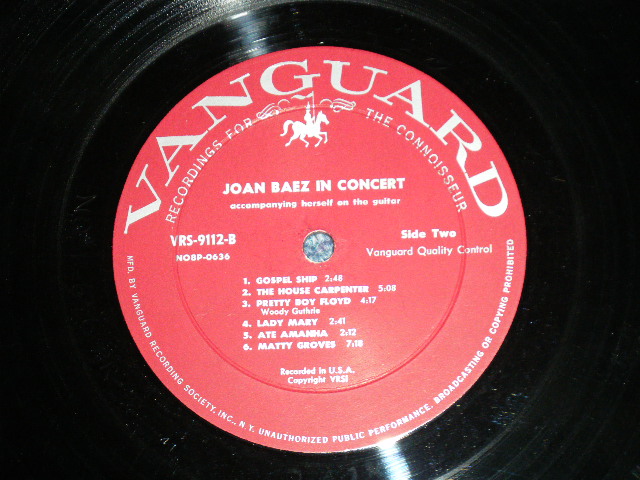 画像: JOAN BAEZ - IN CONCERT ( Ex++/Ex+++)  / 1962 US AMERICA ORIGINAL 1st Press "MAROON Label"  MONO Used LP 