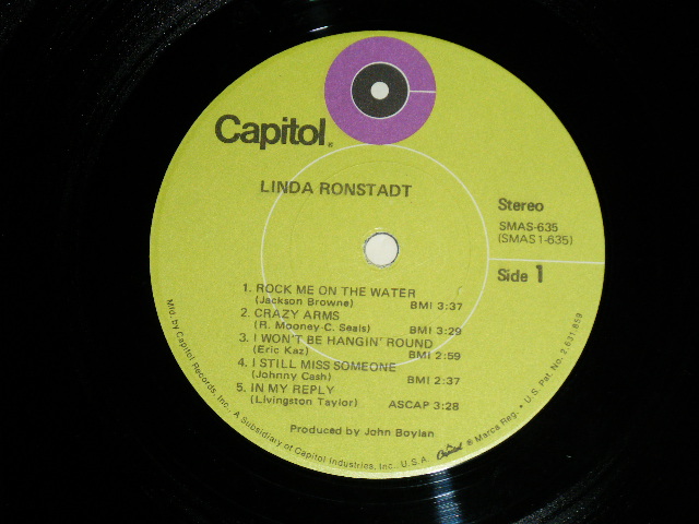 画像: LINDA RONSTADT - LINDA RONSTADT  ( Ex+++/A:Ex+++ Looks:Ex++,B:MINT- ) / 1972 US AMERICA ORIGINAL "LIME GREEN with Purple Color 'C' on TOP LABEL" Used LP 