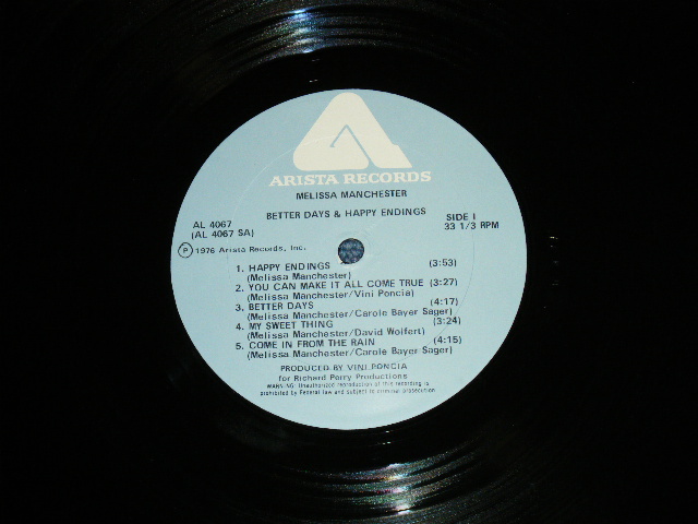 画像: MELISSA MANCHESTER -BETTER DAYS & HAPPY ENDINGS ( Ex+++/MINT-) / 1976 US AMERICA  ORIGINAL Used LP 