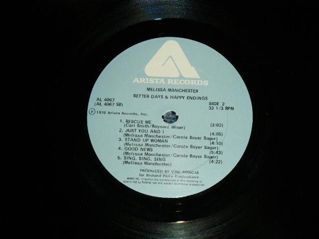 画像: MELISSA MANCHESTER -BETTER DAYS & HAPPY ENDINGS ( Ex+++/MINT-) / 1976 US AMERICA  ORIGINAL Used LP 