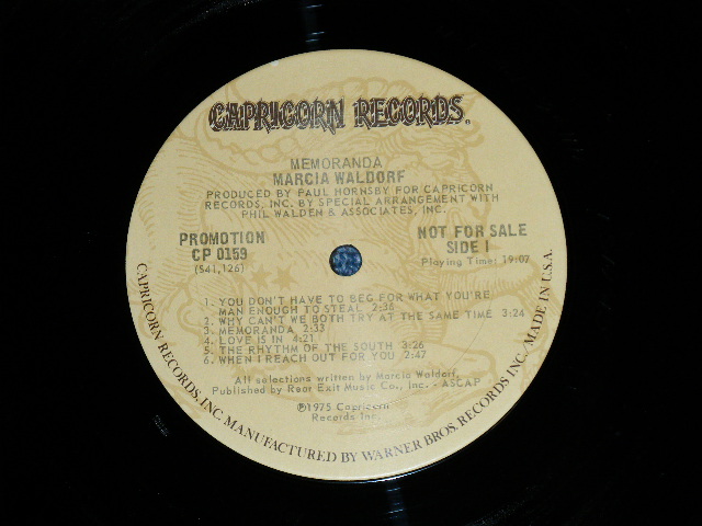 画像: MARCIA WALDORF(LADY SOUTHERN ROCKER)  - MEMORANDA  (Ex++/Ex+++) / 1975 US AMERICA ORIGINAL "PROMO" Used  LP 