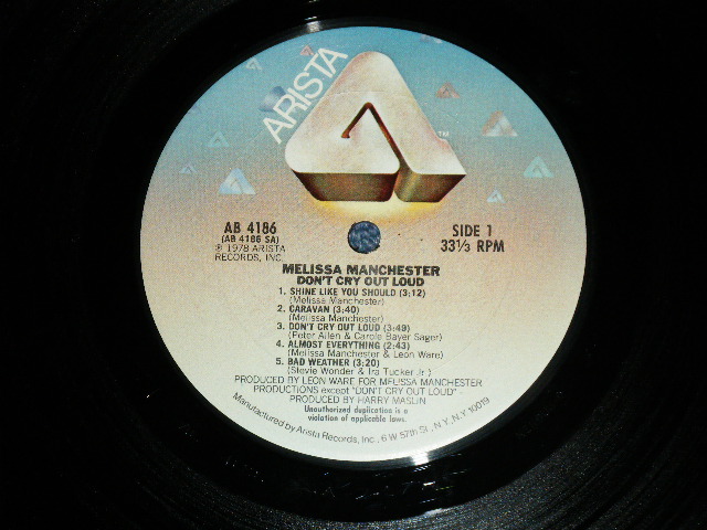 画像: MELISSA MANCHESTER - DON'T CRY OUT LOUD ( Ex+/Ex+++) / 1978 US AMERICA  ORIGINAL "PROMO" Used LP 