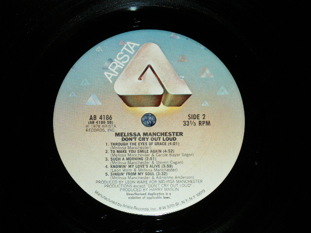 画像: MELISSA MANCHESTER - DON'T CRY OUT LOUD ( Ex+/Ex+++) / 1978 US AMERICA  ORIGINAL Used LP 