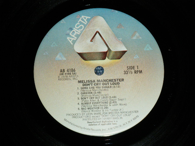 画像: MELISSA MANCHESTER - DON'T CRY OUT LOUD ( Ex+/Ex+++) / 1978 US AMERICA  ORIGINAL Used LP 