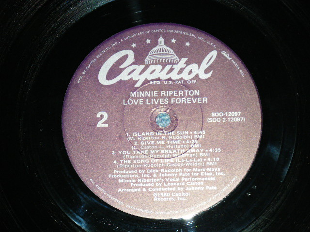 画像: MINNIE RIPERTON - LOVE LIVES FOREVER  ( Ex++/Ex++)  / 1980  US AMERICA  ORIGINAL Used  LP   