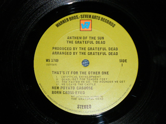 画像: GRATEFUL DEAD - ANTHEM OF THE SUN  ( Matrix Number A)39369- WS-1749 A-1A /B)39370 WS-1749 B-1A 1  : VG++/Ex++, Ex) / 1968 US ORIGINAL "1st Press 'W7'" on TOP With GREEN Label" Used LP 