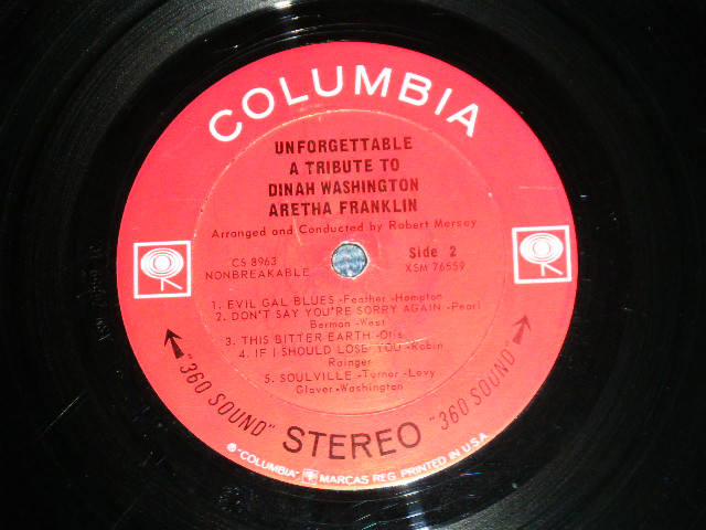 画像: ARETHA FRANKLIN -  UNFORGETTABLE : A TRIBUTE TO DINAH WASHINGTON (ERx+,Ex/Ex+  Looks:Ex)   / 1964 US AMERICA ORIGINAL STEREO "360 SOUND LABEL" Used LP 