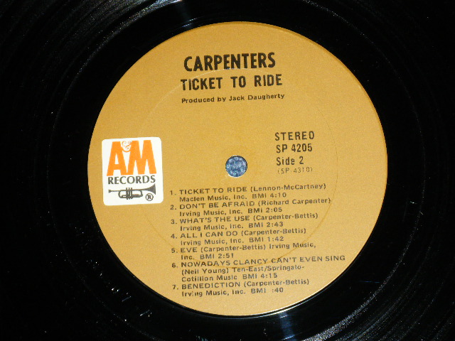 画像: CARPENTERS - TICKET TO RIDE ( DEBUT ALBUM  : Reissue of OFFERING ) ( Matrix # A) (RE-1)-7-A/B) (RE-1)-7-B)(Ex/Ex+++) / 1970 Version US BROWN Label   Used  LP 