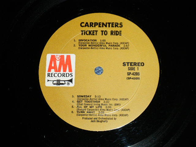 画像: CARPENTERS - TICKET TO RIDE ( DEBUT ALBUM  : Reissue of OFFERING ) ( Matrix # A) (RE-1)-M2  REPL △16869 (1)/ B) (RE-1)-16 △16869x  )(Ex++/Ex+++) / 1970 Version US BROWN Label   Used  LP 