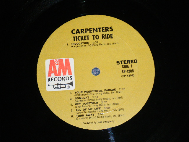 画像: CARPENTERS - TICKET TO RIDE ( DEBUT ALBUM  : Reissue of OFFERING ) ( Matrix # A) (RE-1)-M1 △13936(7) /B) (RE-1)-16 △13936-x )(Ex++/Ex) / 1970 Version US BROWN Label   Used  LP 
