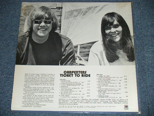 画像: CARPENTERS - TICKET TO RIDE ( DEBUT ALBUM  : Reissue of OFFERING ) ( Matrix # A) (RE-1)-M2  REPL △16869 (1)/ B) (RE-1)-16 △16869x  )(Ex++/Ex+++) / 1970 Version US BROWN Label   Used  LP 