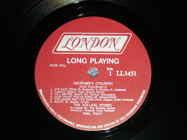 画像: ROLLING STONES - DECEMBER'S CHILDREN (Matrix #  A) ARL-7031-3      B) ARL-7032-3 ) (Ex++/Ex++ Looks:Ex++ EDSP)  / 1965 US AMERICA ORIGINAL 1st Press "MAROON with Un-Boxed 'LONDON' Label"  MONO  Used LP