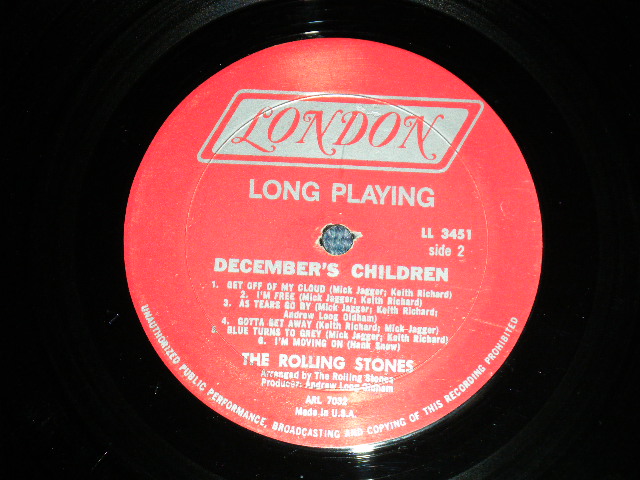 画像: ROLLING STONES -  DECEMBER'S CHILDREN (Matrix # A) ARL-7031-X  MR ▵8580     B) ARL-7032-X  MR ▵8580 -x) (Ex/Ex++ Looks:Ex)  / 1966 VERSION US AMERICA  "RED with Boxed 'LONDON' Label"  MONO  Used LP