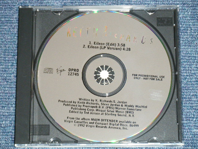 画像1: KEITH RICHARDS of THE ROLLING STONES - EILEEN : PROMO ONLY CD SINGLE ( NEW ) / 1992  US AMERICA PROMO ONLY "BRAND NEW" Maxi-CD 