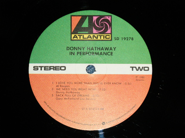 画像: DONNY HATHAWAY - IN PERFORMANCE ( Ex++/MINT-) / 1980 US AMERICA ORIGINAL  Used LP 