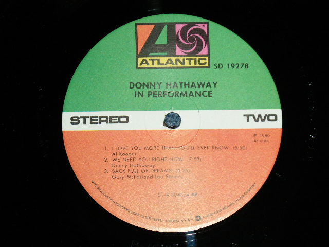 画像: DONNY HATHAWAY - IN PERFORMANCE ( Ex/MINT-) / 1980 US AMERICA ORIGINAL "PROMO" Used LP 