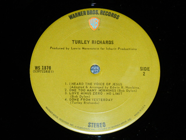画像: TURLEY RICHARDS - TURLEY RICHARDS ( Ex+++/Ex++  Looks:Ex) / 1970 US AMERICA ORIGINAL "GREEN Label with 'WB' Logo on Top" Used LP 