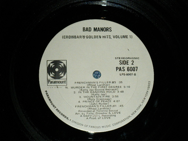 画像: CROWBAR - BAD MANORS( Ex+/Ex+++)/ 1970's US AMERICA ORIGINAL Usde LP 