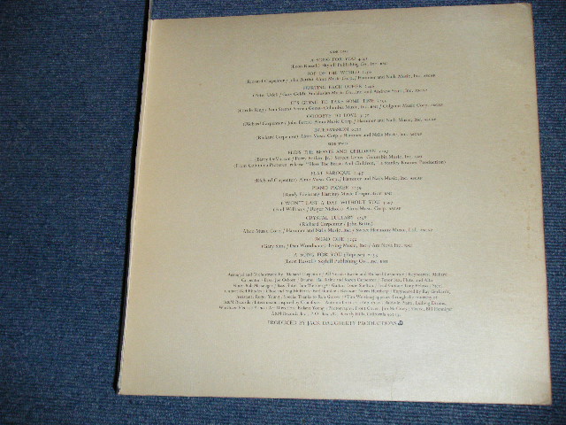 画像: CARPENTERS - A SONG FOR YOU ( Matrix No. SP-3531-S1 / SP-3531-S1)(Ex++/Ex+++ ) With ORIGINAL INNER SLEEVE /  1972 US AMERICA ORIGINAL "BROWN LABEL"  Used  LP 