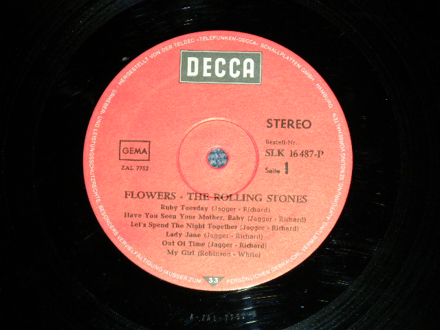 画像: ROLLING STONES -  FLOWERS ( Ex++/Ex+++ )  / 1970's VERSION WEST-GERMANY GERMAN REISSUE "RED LABEL" Used LP