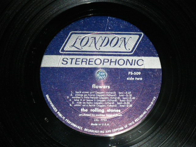 画像: ROLLING STONES -  FLOWERS （ Matrix # A) ZAL 77-52  B) ZAL 7753-2 ）( Ex+++/MINT- ) / 1967 CANADA ORIGINAL "DARK BLUE  with Boxed 'LONDON' Label"  STEREO Used LP