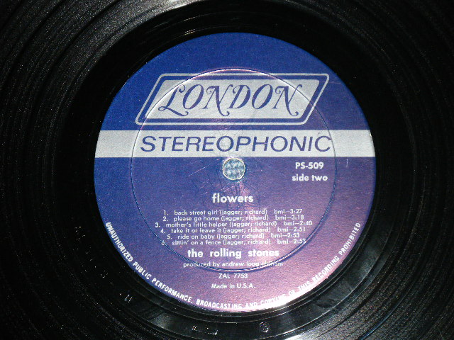 画像: ROLLING STONES -  FLOWERS (Matrix# A) ZAL 7752-1M Bell Sound MR / B) ZAL 7753-1M Bell Sound MR ) ( Ex+/Ex+ Looks:Ex+ )  / 1967 US AMERICA ORIGINAL "DARK BLUE with Boxed 'LONDON' Label" "ADDRESS CREDIT at Bottom Label" STEREO Used LP