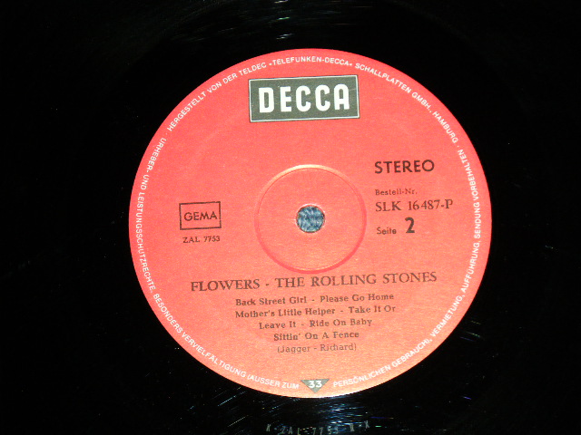 画像: ROLLING STONES -  FLOWERS ( Ex++/Ex+++ )  / 1970's VERSION WEST-GERMANY GERMAN REISSUE "RED LABEL" Used LP