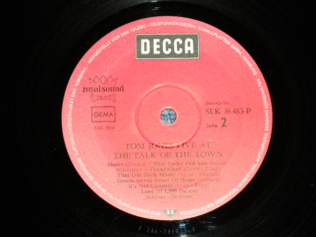 画像: TOM JONES - AT THE TALK OF THE TOWN  ( Ex++/Ex+++ Looks:Ex ) / 1970's WEST GERMANY GERMAN "RED Label With Boxed DECCA" Used LP 