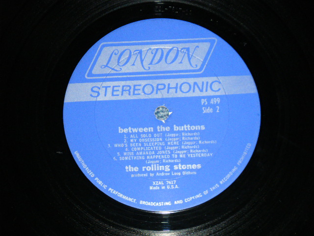 画像: ROLLING STONES - BETWEEN THE BUTTONS (  MATRIX # A) ZAL-7616-1F  PS 499 A  /  B) ZAL 7617-1F  PS 499 B  ) ( Ex+/Ex++ )  / 1960s VERSION  US AMERICA  ORIGINAL  "DARK BLUE LABEL"  STEREO   Used LP